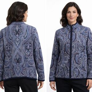 Pendleton Women's Purple Black Paisley Merino Wool Zip Cardigan Sweater Medium